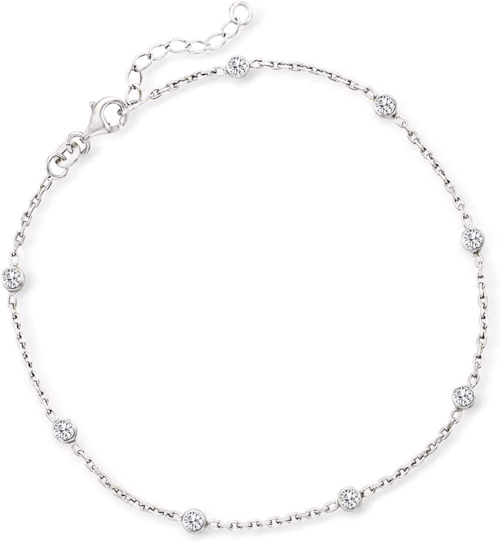 Ross-Simons 0.80 ct. t.w. CZ Station Anklet in Sterling Silver. 9 inches