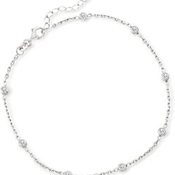 Ross-Simons 0.80 ct. t.w. CZ Station Anklet in Sterling Silver. 9 inches