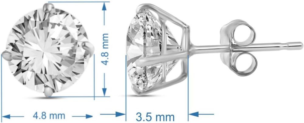 Jewelili 10K Yellow or White Gold 5 MM (1 Cttw), 6 MM (1.5 Cttw), 6.5 MM (2.0 Cttw) or 7 MM (2.5 Cttw) Round Cut White Cubic Zirconia Solitaire Stud Earrings - Image 3