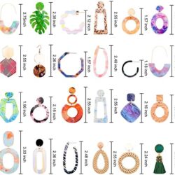 Duufin 24 Pairs Acrylic Earrings Resin Drop Dangle Earring Hoop Statement Earrings Polygonal Bohemian Fashion Jewelry Earrings for Women - Image 8