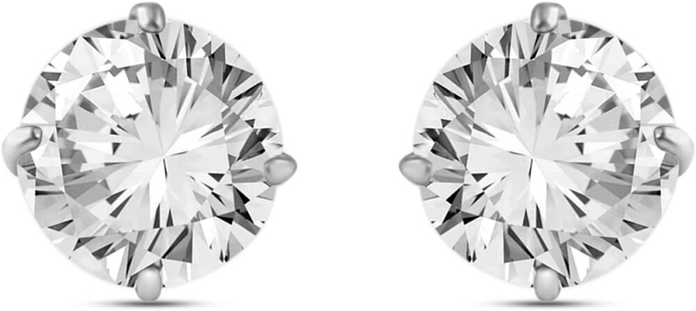 Jewelili 10K Yellow or White Gold 5 MM (1 Cttw), 6 MM (1.5 Cttw), 6.5 MM (2.0 Cttw) or 7 MM (2.5 Cttw) Round Cut White Cubic Zirconia Solitaire Stud Earrings