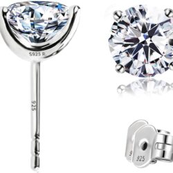 "STUNNING FLAME" Solid 14K Gold Post & Sterling Silver Round Cut Cubic-Zirconia Stud CZ Earrings | Hypoallergenic & Nickle Free Jewelry