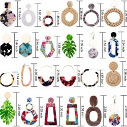 Duufin 24 Pairs Acrylic Earrings Resin Drop Dangle Earring Hoop Statement Earrings Polygonal Bohemian Fashion Jewelry Earrings for Women - Image 29