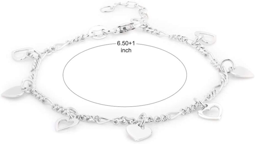 Vanbelle Sterling Silver Jewelry - Rhodium Plated with 925 Stamp - Hanging Open and Close Heart Bracelet - Elegant handcrafted - for Women - 6.5" long + 1" extender - Image 4