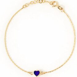 14k Solid Gold Heart Bracelet | 14k Yellow Gold Mini Heart Chain Bracelets for Women | Red, Navy Blue with Diamond Bracelet | Women's 14k Gold Jewelry | Gift for Christmas, Adjustable 6" to 7"