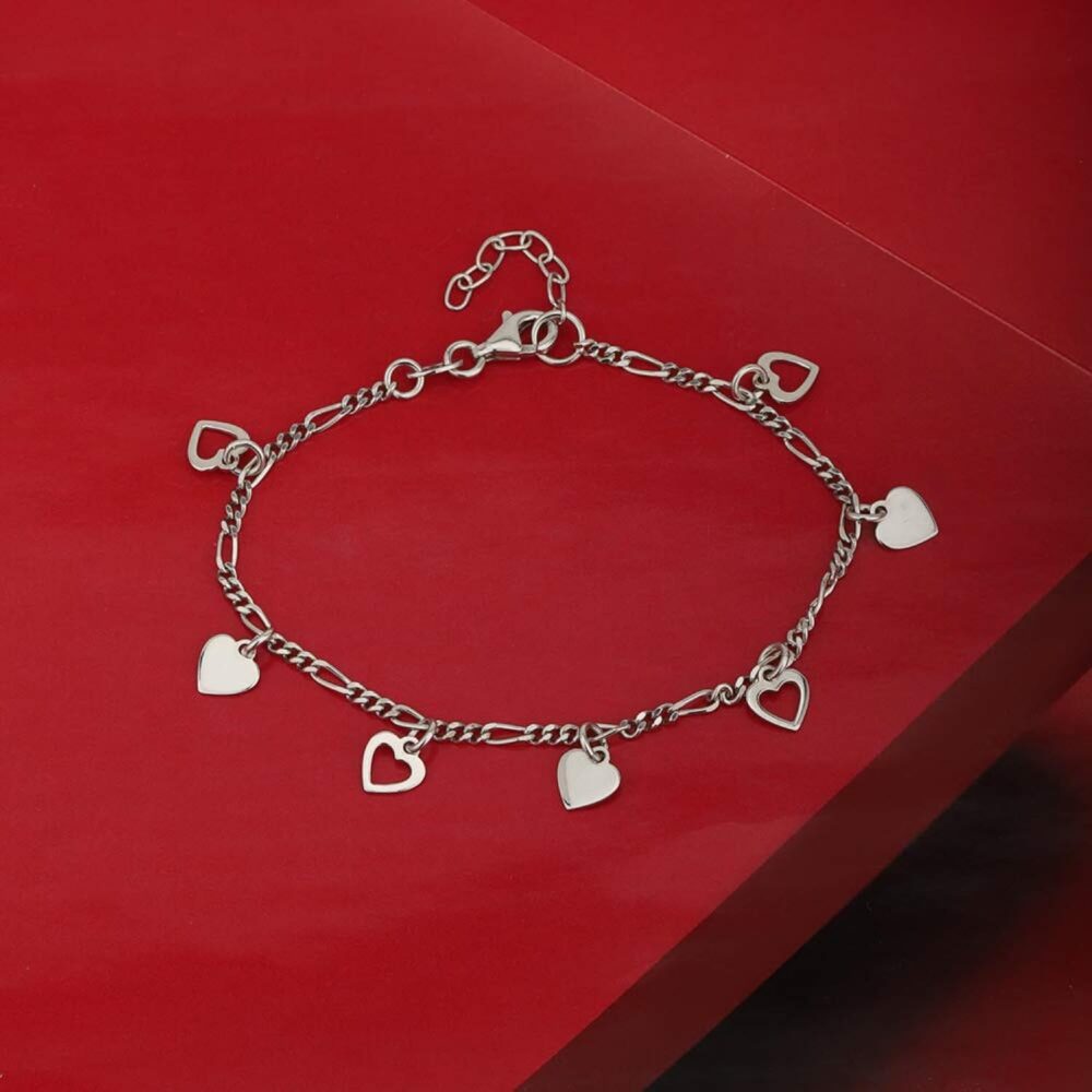 Vanbelle Sterling Silver Jewelry - Rhodium Plated with 925 Stamp - Hanging Open and Close Heart Bracelet - Elegant handcrafted - for Women - 6.5" long + 1" extender - Image 5