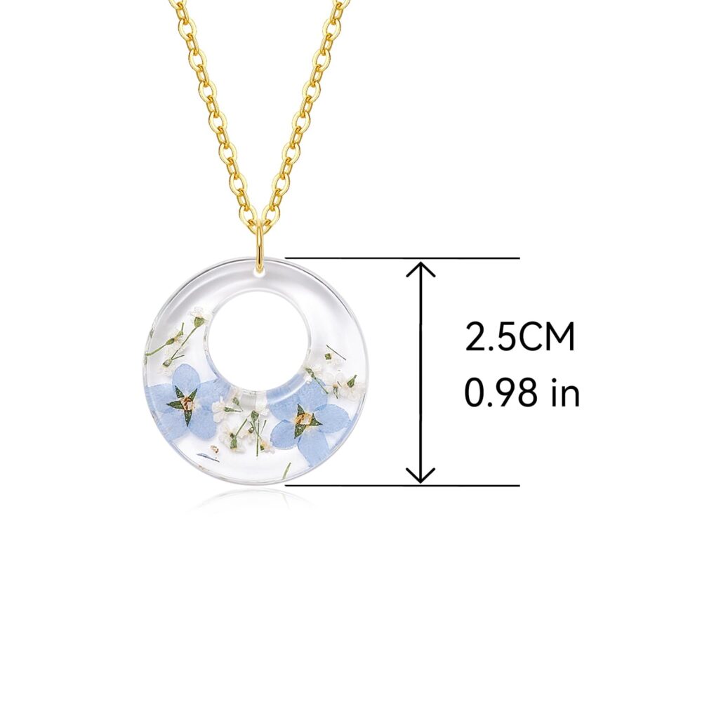 Forget-Me-Not Necklace For Women KBFORU Handmade Pressed Forget-Me-Not And Queen Anne'S Lace Wildflower Necklaces-Gold Chain | 18'' - Image 6