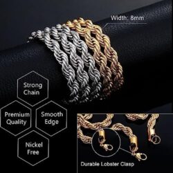 TOPGRILLZ Rope Gold Necklace for Women Choker Necklace Gold Chain for Men 8mm 14K Gold Plated Twist Rope Gifts for Women - Image 2