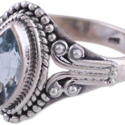 NOVICA Artisan Handmade Blue Topaz Singlestone Ring .925 Sterling Silver from India Cocktail Gemstone Birthstone 'Morning Luxury' - Image 4