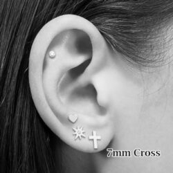 14k Solid Gold Small Polished Flat Plain Mini Cross Stud Earrings - Image 7