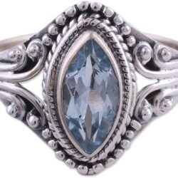 NOVICA Artisan Handmade Blue Topaz Singlestone Ring .925 Sterling Silver from India Cocktail Gemstone Birthstone 'Morning Luxury'
