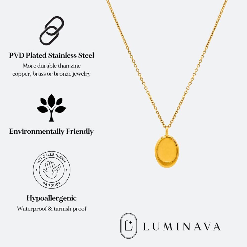 Luminava - Clem Necklace - Worry Stone Rubbing Necklace - 14k Gold Stainless Steel Minimalist Necklace - Stress Relief Gifts For Women - Anxiety Necklace - Fidget Necklace - Panic Attack Relief - Image 7