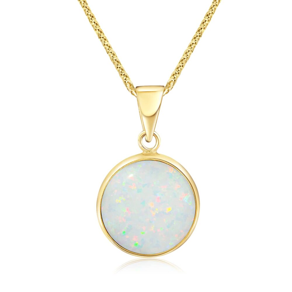 14K Gold White Opal Necklace - Dainty October Birthstone Pendant