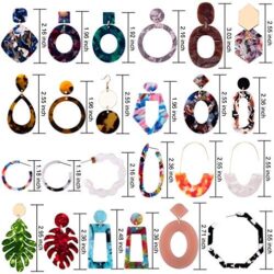 Duufin 24 Pairs Acrylic Earrings Resin Drop Dangle Earring Hoop Statement Earrings Polygonal Bohemian Fashion Jewelry Earrings for Women - Image 2