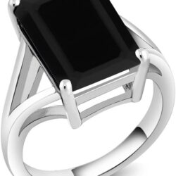 Gem Stone King 925 Sterling Silver Black Onyx Solitaire Ring For Women (6.60 Cttw, Emerald Cut 14X10MM, Gemstone Birthstone, Available In Size 5, 6, 7, 8, 9)