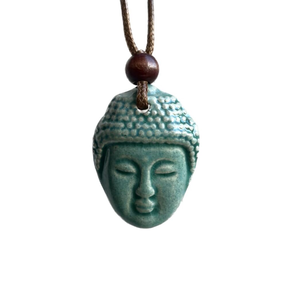 The Buddha - Turquoise, Handmade Ceramic Pendant Necklace, Adjustable Cord, for Unisex, Women, Men, Bohemian, Rustic, Vintage Style Jewelry