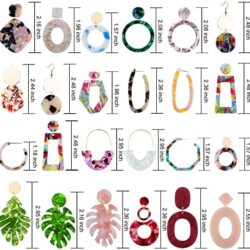 Duufin 24 Pairs Acrylic Earrings Resin Drop Dangle Earring Hoop Statement Earrings Polygonal Bohemian Fashion Jewelry Earrings for Women - Image 22