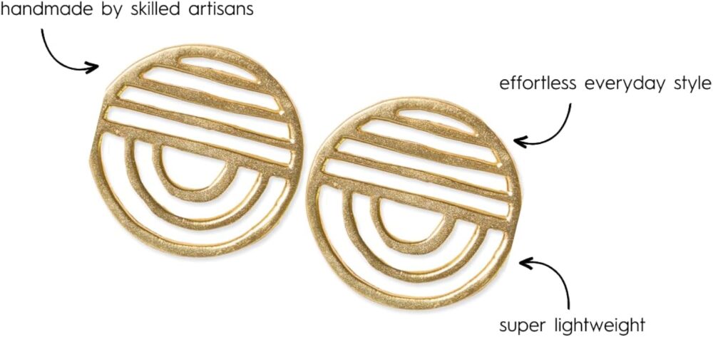 INK+ALLOY Geometric Circle Statement Earrings for Women, Coco Brass Metal Summer Boho Post Earrings, Hypoallergenic Handmade Jewelry for the Modern Bohemian, 1-Inch L (Gold) - Image 3