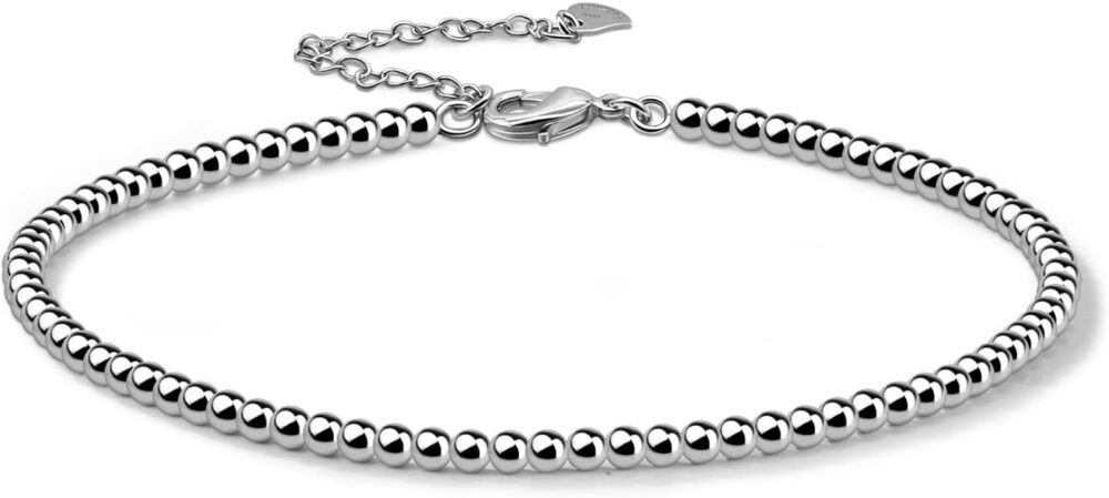 H&Beautimer 925 Sterling Silver Solid Ankle - Classic 3MM Bead Chain Anklet for Women - Minimalist Sterling Silver Ankle Jewelry - Birthday Gift - 25+2CM