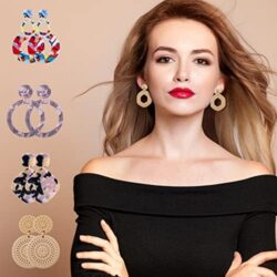 Duufin 24 Pairs Acrylic Earrings Resin Drop Dangle Earring Hoop Statement Earrings Polygonal Bohemian Fashion Jewelry Earrings for Women - Image 32