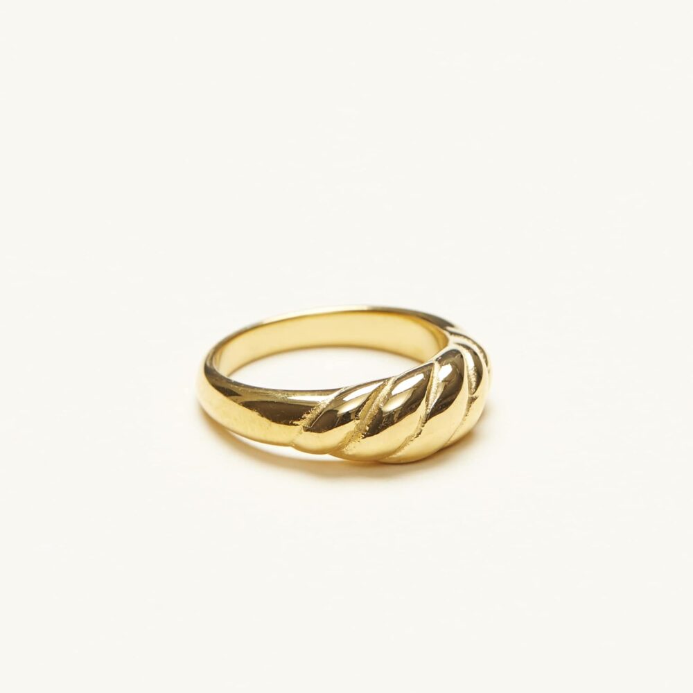 18K Gold Plated Gold Dome Croissant Band Ring, Stackable Ring, Signet Ring, Women Jewelry Minimalist Chic Style (Small) - Image 5