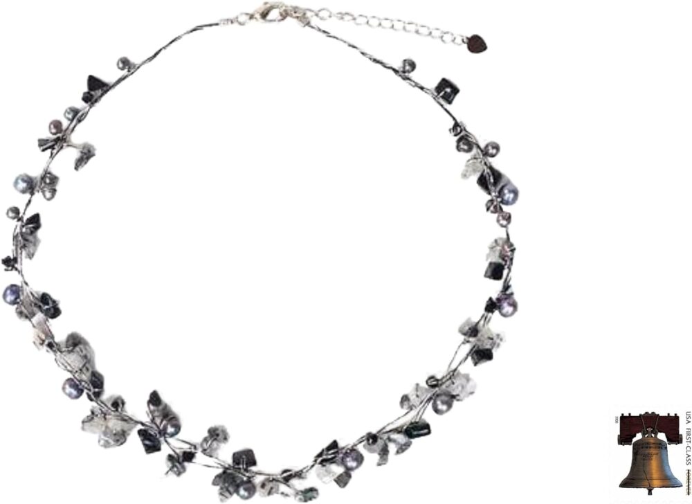 Handmade Cultured Freshwater Pearl Tourmalinated Quartz Necklace - Image 3