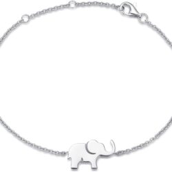 FANCIME Lucky Elephant Bracelet 925 Sterling Silver High Polished Mini Small Elephant Charm Family Link Bracelet Jewelry Birthday Gifts For Women Girls, 15+3 cm