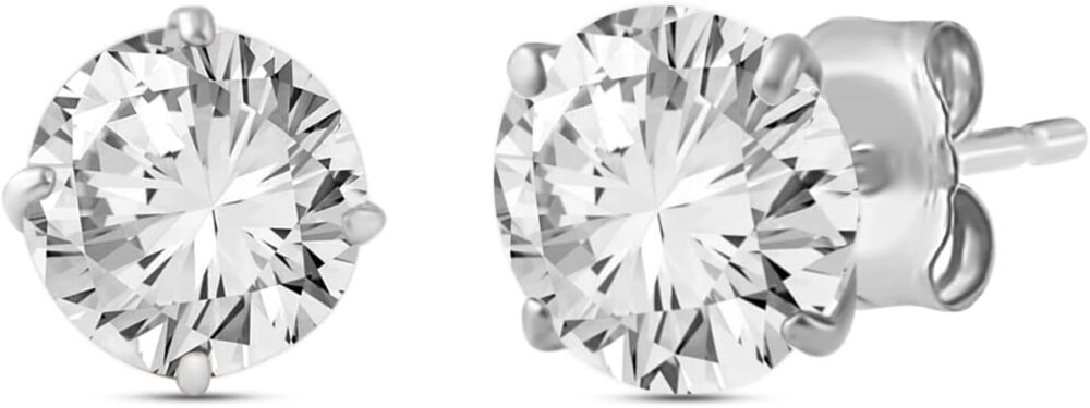 Jewelili 10K Yellow or White Gold 5 MM (1 Cttw), 6 MM (1.5 Cttw), 6.5 MM (2.0 Cttw) or 7 MM (2.5 Cttw) Round Cut White Cubic Zirconia Solitaire Stud Earrings - Image 2