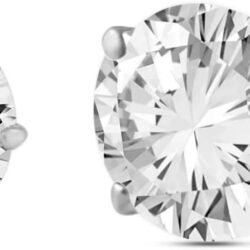 Jewelili 10K Yellow or White Gold 5 MM (1 Cttw), 6 MM (1.5 Cttw), 6.5 MM (2.0 Cttw) or 7 MM (2.5 Cttw) Round Cut White Cubic Zirconia Solitaire Stud Earrings - Image 2