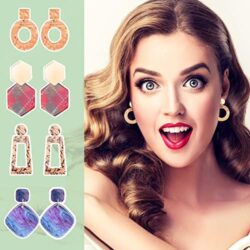 Duufin 24 Pairs Acrylic Earrings Resin Drop Dangle Earring Hoop Statement Earrings Polygonal Bohemian Fashion Jewelry Earrings for Women - Image 11