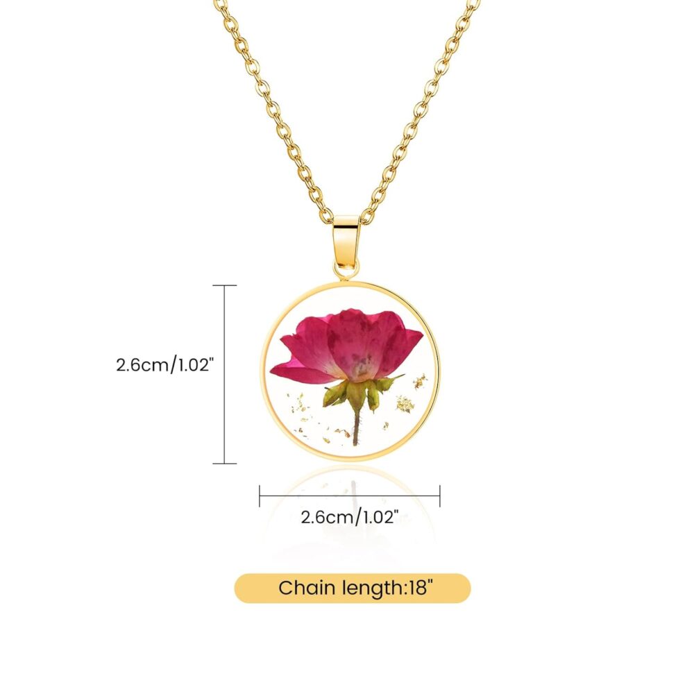 Rose Pressed Flower Necklace, Personalized Gold Handmade Necklace, June Birth Flower Necklace for Women, Unique Resin Flower Necklace, Valentine’s Day Gift - Image 7