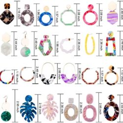 Duufin 24 Pairs Acrylic Earrings Resin Drop Dangle Earring Hoop Statement Earrings Polygonal Bohemian Fashion Jewelry Earrings for Women - Image 36
