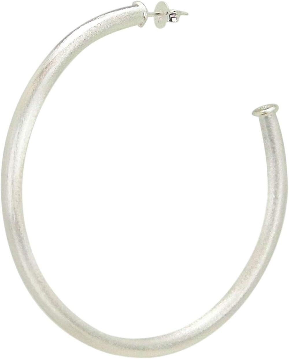 Everybody's Favorite Large 2.5 Inch Tubular Lightweight Statement Hoop Earrings in Brush Silver Plated - Image 2