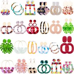 Duufin 24 Pairs Acrylic Earrings Resin Drop Dangle Earring Hoop Statement Earrings Polygonal Bohemian Fashion Jewelry Earrings for Women - Image 21