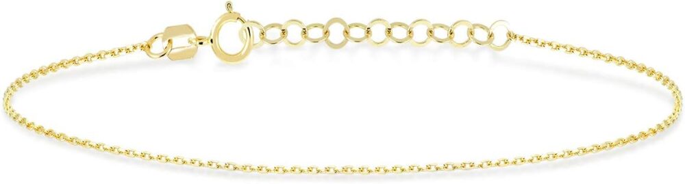 GELIN 14K Solid Gold Thin Cable Chain Bracelet | 14k Yellow Gold Adjustable Chain Bracelets for Women, 6-7"