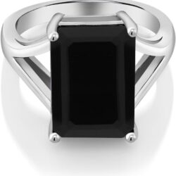 Gem Stone King 925 Sterling Silver Black Onyx Solitaire Ring For Women (6.60 Cttw, Emerald Cut 14X10MM, Gemstone Birthstone, Available In Size 5, 6, 7, 8, 9) - Image 3