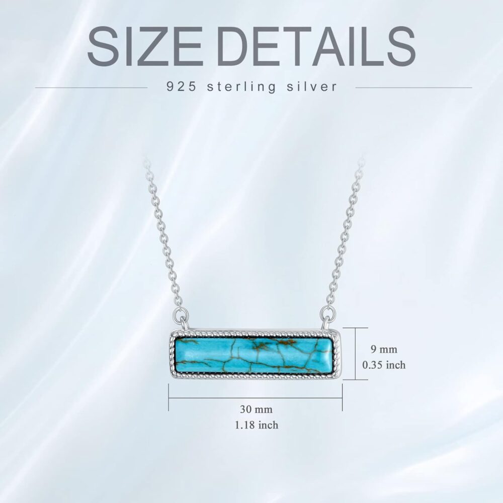 Natural Turquoise/Larimar Necklace 925 Sterling Silver Minimalist Horizontal Bar Pendant Genuine Gemstone Dainty Jewelry Gifts for Women Girls - Image 6