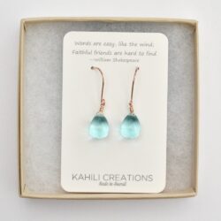 Sky Blue Glass Drop Dangle Earrings, Rose Gold-Filled Handmade - Image 8