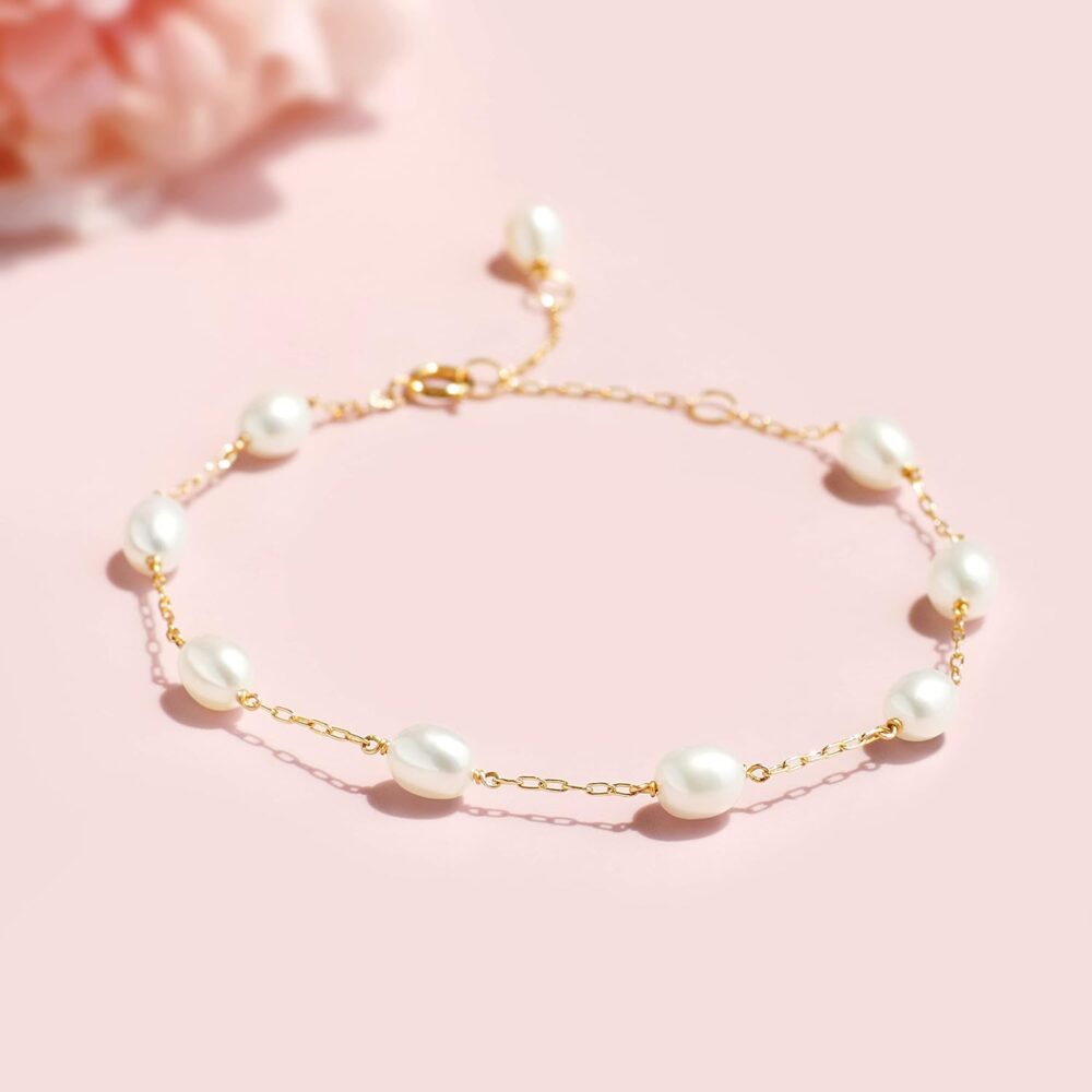 COMOTO Pearl Bracelet for Women 14K Gold Filled Freshwater Cultured Pearl Handmade Bracelet Tin Cup Pearl Bracelet Jewelry,7.0"+0.5"+0.5" - Image 3