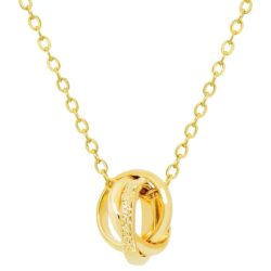 QVY Interlocking Circle Necklace for Women • Dainty 18K Gold Plated Minimalist Jewelry • Three Round Ring Pendant Necklace Gifts for Christmas [3RN-G]