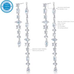 Frwiskp Wedding Earrings for Brides, Silver Earrings for Women, 18K White Gold Plated Sterling Silver Post Cubic Zirconia Dangle Earrings, Clear Crystal Hypoallergenic Chandelier/Tassel Earrings - Image 2