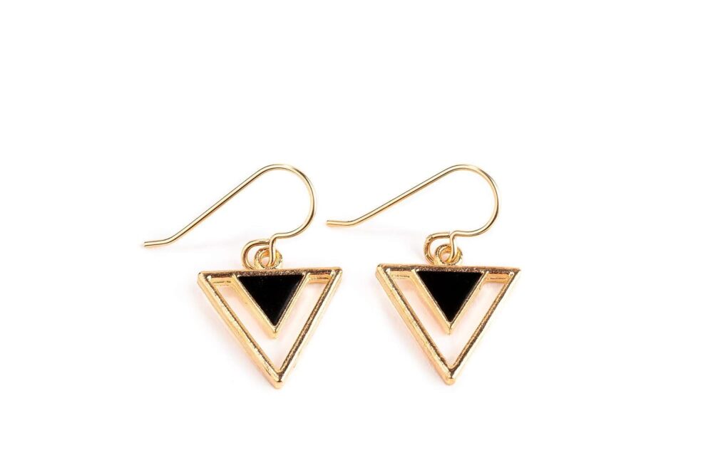 Tribal Triangle Dangle Earrings |Gold Geometric Bohemian Drop Earrings | Multiple Colors Available (Black) - Image 3