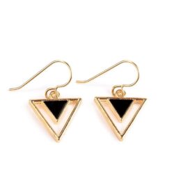 Tribal Triangle Dangle Earrings |Gold Geometric Bohemian Drop Earrings | Multiple Colors Available (Black) - Image 3