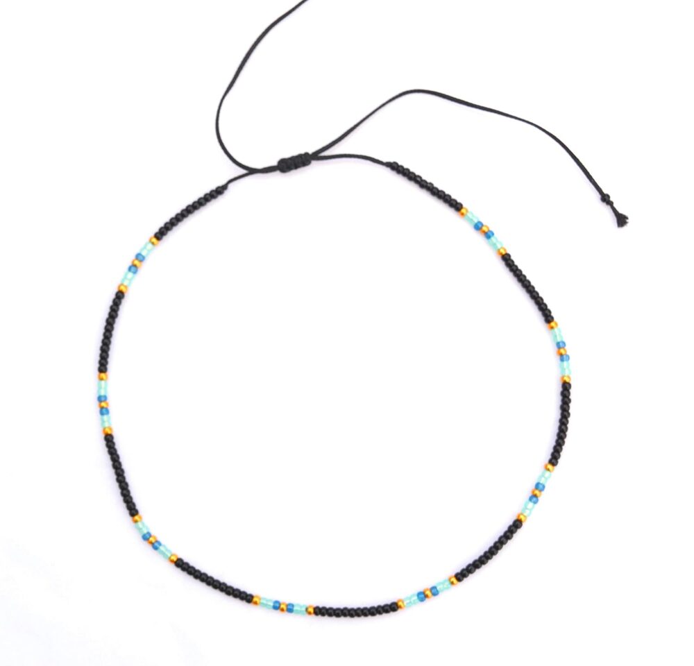 Beaded Choker Necklace for women and Teen Girls, Boho Bohemian Hippie Adjustable Colorful Seed Beads Necklace, Handmade Native American Western Style Jewelry by TRIBES (Black) - Image 5