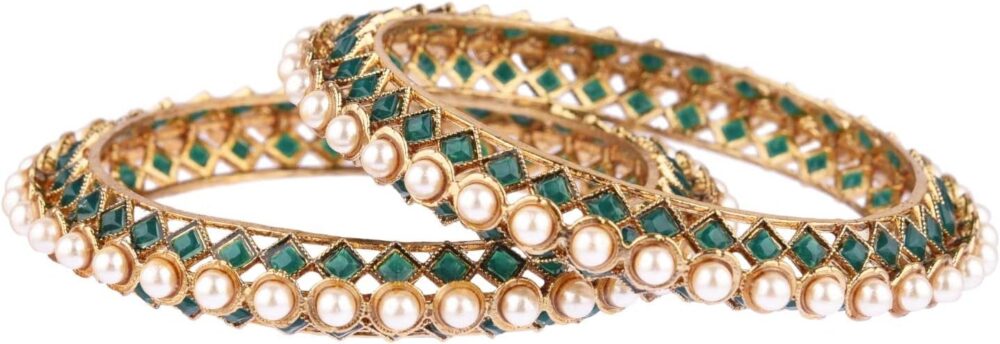 Efulgenz Beaded Bangles Faux Pearl Antique Boho Kundan Bangle Crystal Bracelet Bridal Wedding Party Statement Jewelry for Women - Image 6