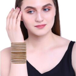 Efulgenz Indian Bangle Set Plain Velvet Bangles with Oxidized Metal Ball Bangle Bracelet Boho Bohemian Bracelet Metal Bangle Set Statement Fashion Jewelry for Women - Image 3
