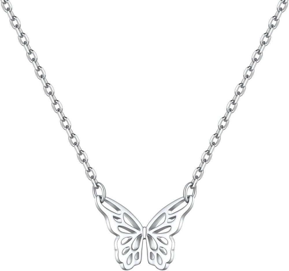 ChicSilver 925 Sterling Silver Butterfly Necklace for Girls, Dainty Cute Butterfly Pendant Necklace for Women Minimalist Everyday Jewelry Christmas Gift