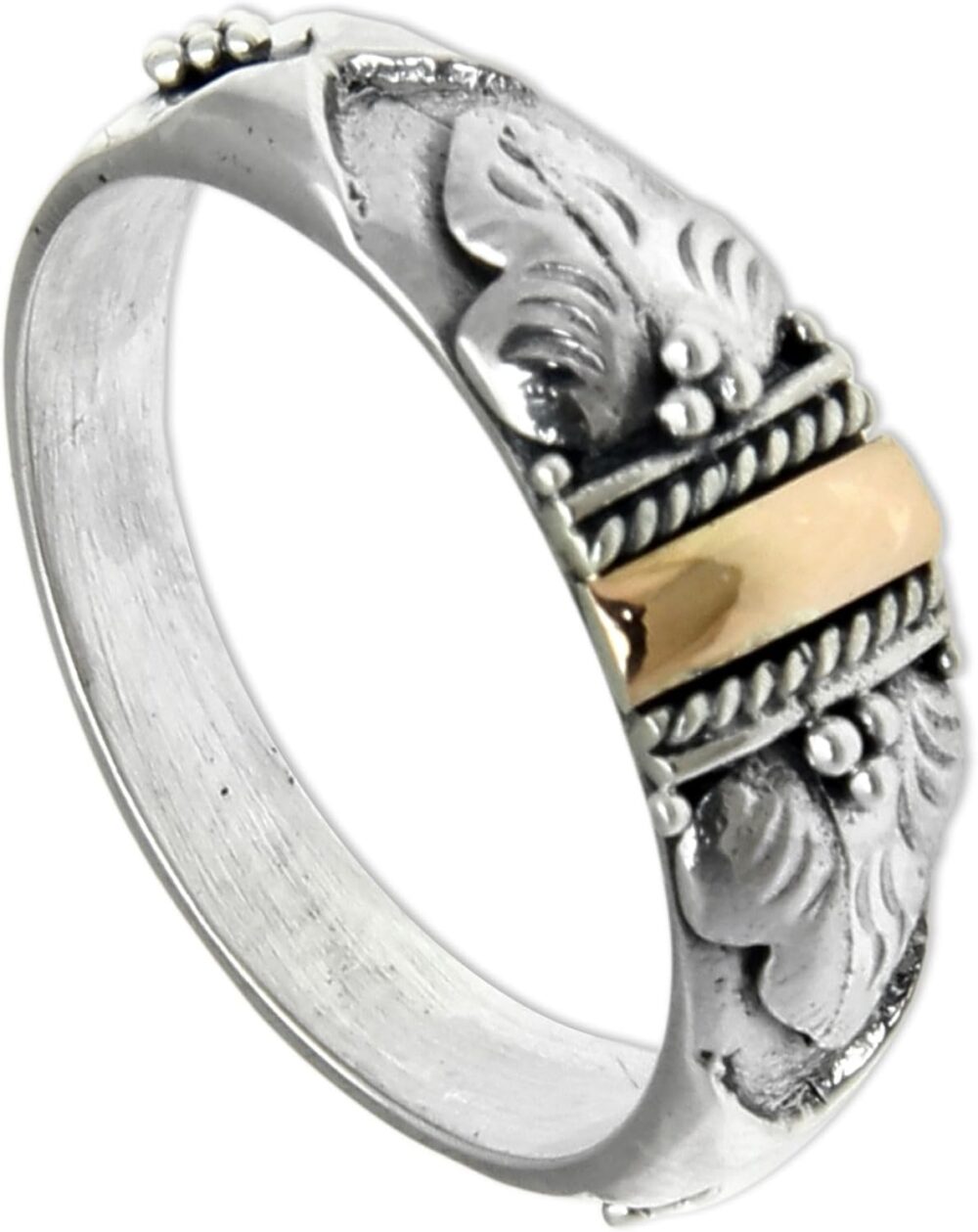 NOVICA Artisan Handmade 18k Gold Accent Band Ring Silver Sterling Indonesia Floral 'Frangipani Aura' - Image 2