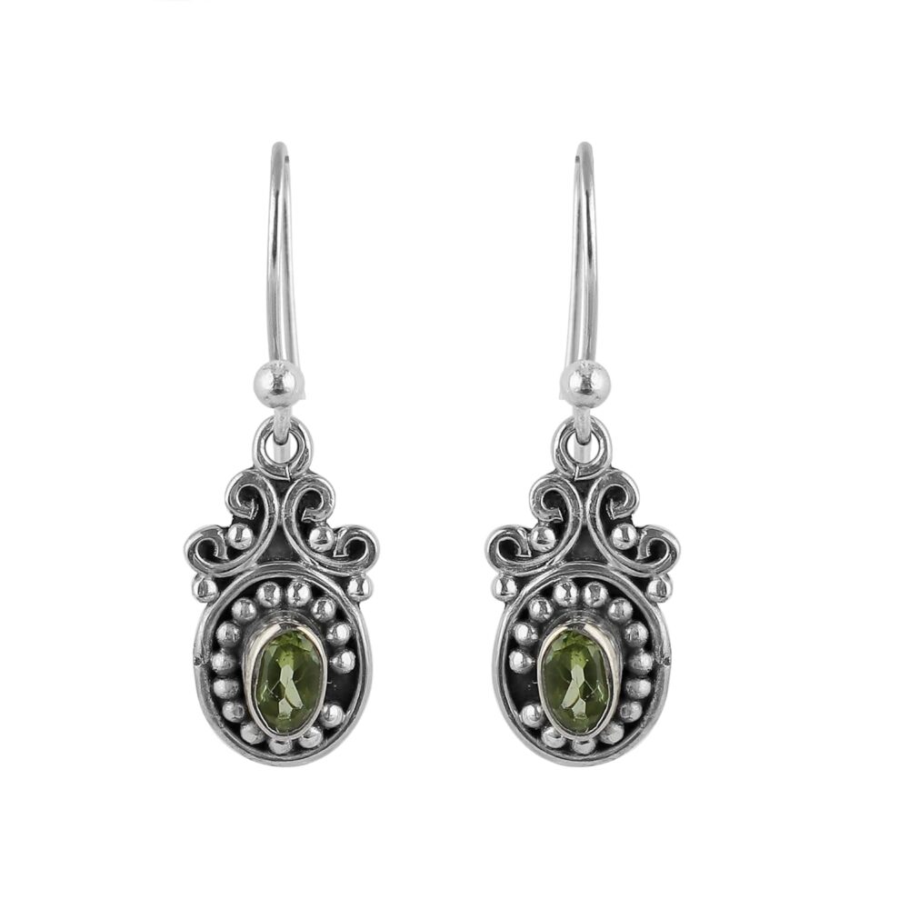 Natural Peridot Earrings 925 Sterling Silver Dainty Filigree Dangle Earrings for Women Bohemian Handmade Jewelry August Birthstone Minimalist Bridal Earrings Christmas Gift for her