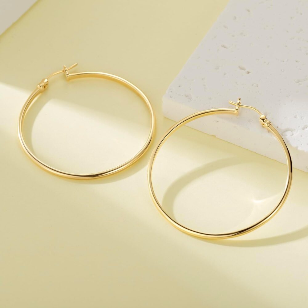 Hoop Earrings 14K Gold Earrings for Women’s Hoop Earrings Minimalist 14K Gold Hoop Earrings for Woman Elegant Large Gold Hoops 45mm*2mm - Image 3